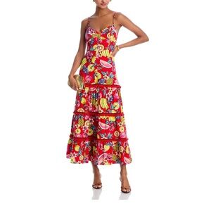 Aqua Vibrant Fruit Print Midi Dress
